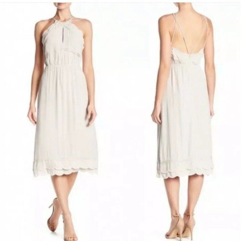 NWT Elliatt‎ Halter Scallop Midi Gray Elation Dress Size Large